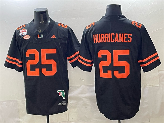 Men's Miami Hurricanes #25 Hurricanes Black F.U.S.E. Fiesta Bowl Champions & Florida Patch Stitched Football Jersey