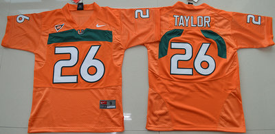 Hurricanes #26 Sean Taylor Orange Embroidered Youth NCAA Jerseys