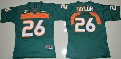 Hurricanes #26 Sean Taylor Green Embroidered Youth NCAA Jerseys