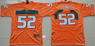 Hurricanes #52 Ray Lewis Orange Embroidered Youth NCAA Jerseys