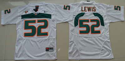 Hurricanes #52 Ray Lewis White Embroidered Youth NCAA Jerseys