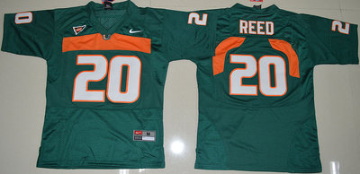 Hurricanes #20 Ed Reed Green Embroidered Youth NCAA Jerseys
