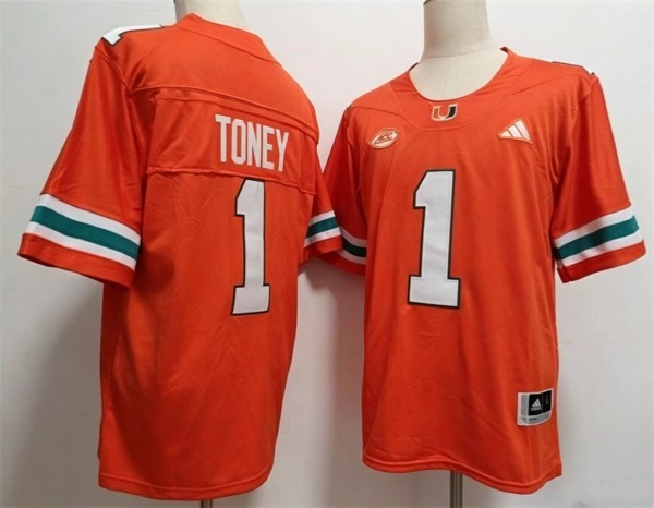Men's Miami Hurricanes #1 Malachi Toney Orange Stitched Football Jersey