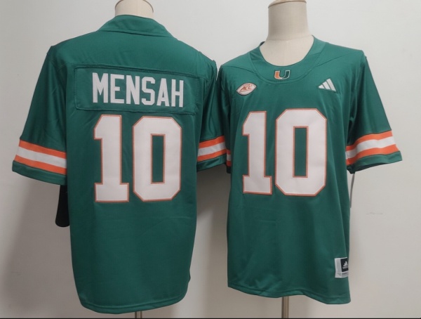 Men's Miami Hurricanes #10 Darian Mensah Aqua Stitched Football Jersey