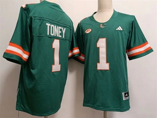 Men's Miami Hurricanes #1 Malachi Toney Aqua Stitched Football Jersey