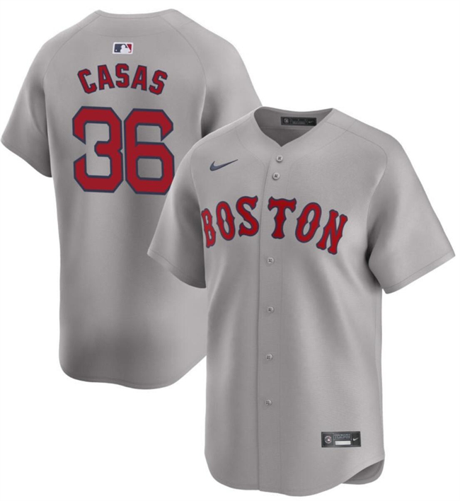 Men's Boston Red Sox #36 Triston Casas Grey 2024 Away Limited Stitched Baseball Jersey Men's Boston Red Sox #36 Triston Casas Grey 2024 Away Limited Stitched Baseball Jersey