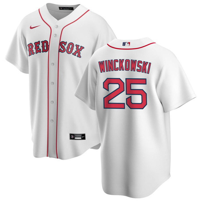 Men's Boston Red Sox #25 Josh Winckowski White Cool Base Stitched Baseball Jersey Men's Boston Red Sox #25 Josh Winckowski White Cool Base Stitched Baseball Jersey