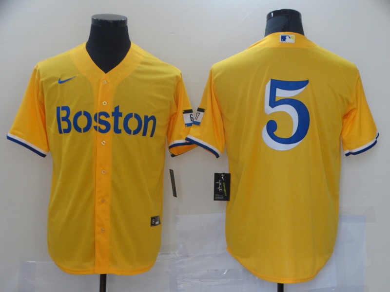 Red Sox 5 Gold Nike 2021 City Connect Replica Player Cool Base Jersey Red Sox 5 Gold Nike 2021 City Connect Replica Player Cool Base Jersey