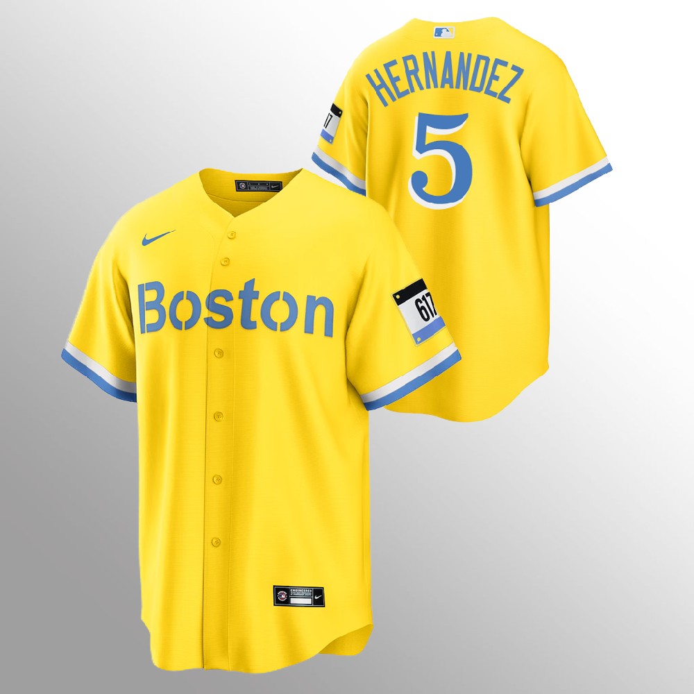 Boston Red Sox #5 Enrique Hernandez Men's Nike 2021 City Connect Gold Fans Version MLB Jersey Boston Red Sox #5 Enrique Hernandez Men's Nike 2021 City Connect Gold Fans Version MLB Jersey