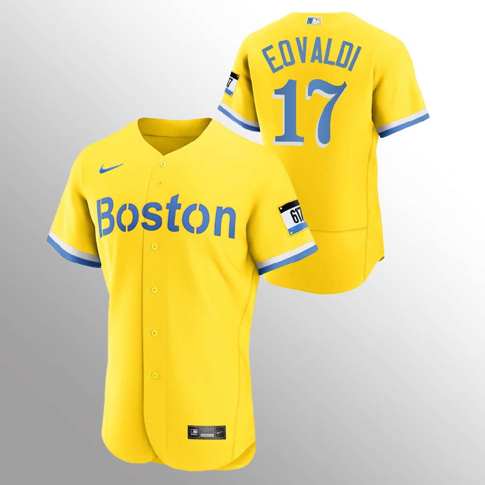 Boston Red Sox #17 Nathan Eovaldi Men's Nike 2021 City Connect Gold Authentic MLB Jersey Boston Red Sox #17 Nathan Eovaldi Men's Nike 2021 City Connect Gold Authentic MLB Jersey