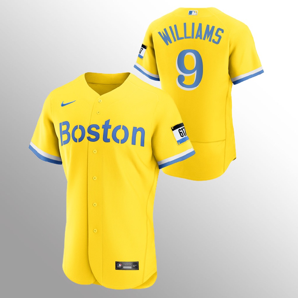 Boston Red Sox #9 Ted Williams Men's Nike 2021 City Connect Gold Authentic MLB Jersey Boston Red Sox #9 Ted Williams Men's Nike 2021 City Connect Gold Authentic MLB Jersey