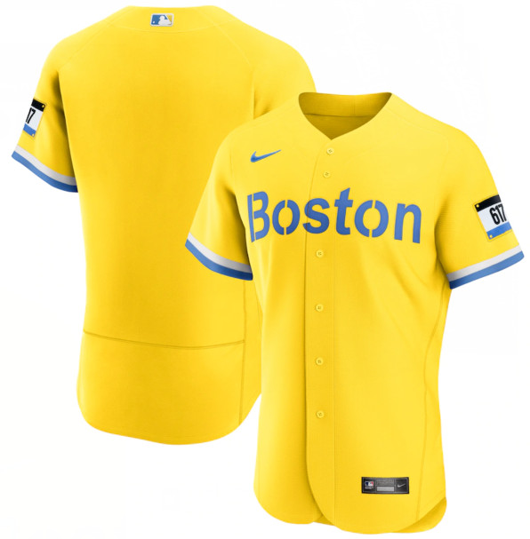 Men's Boston Red Sox Nike Gold Light Blue 2021 City Connect Authentic Jersey