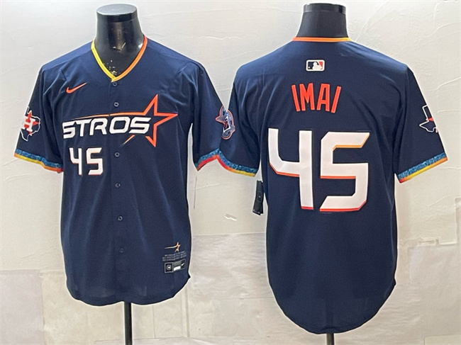 Men's Houston Astros #45 Tatsuya Imai Navy 2025 City Connect With Texas Patch Limited Stitched Baseball Jersey Men's Houston Astros #45 Tatsuya Imai Navy 2025 City Connect With Texas Patch Limited Stitched Baseball Jersey