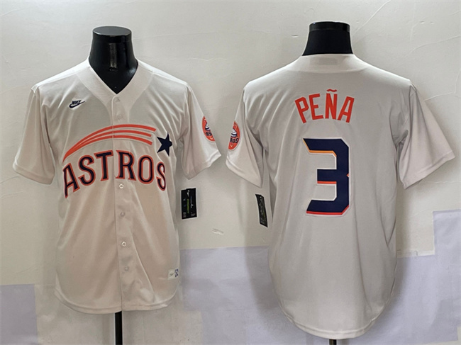 Men's Houston Astros #3 Jeremy Pe?a Cream Throwoperstown Collection Limited Stitched Baseball Jerseyback Co Men's Houston Astros #3 Jeremy Pe?a Cream Throwoperstown Collection Limited Stitched Baseball Jerseyback Co