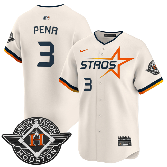 Men's Houston Astros #3 Jeremy Pe?a Cream 2025 City Connect Limited Stitched Baseball Jersey Men's Houston Astros #3 Jeremy Pe?a Cream 2025 City Connect Limited Stitched Baseball Jersey
