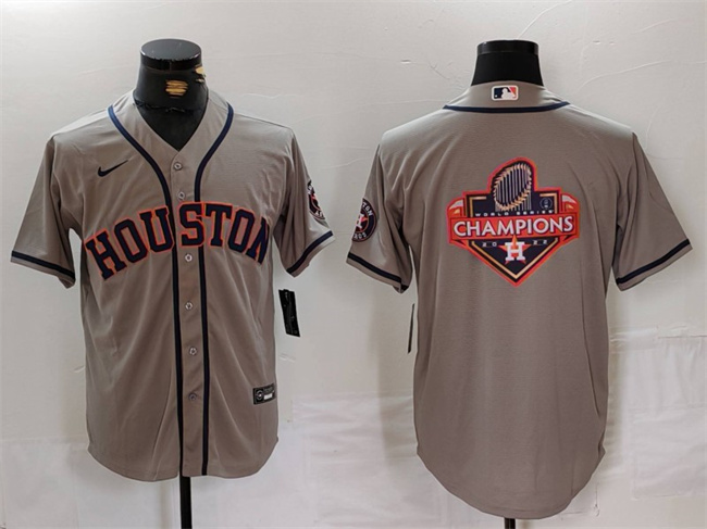 Men's Houston Astros Gray Team Big Logo With Patch Cool Base Stitched Baseball Jersey 1