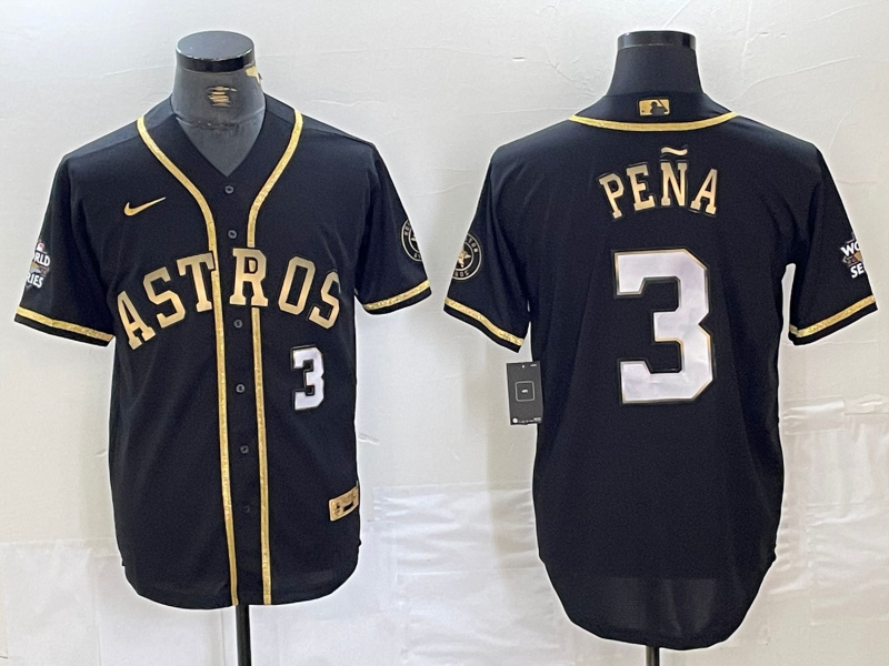 Men's Houston Astros #3 Jeremy Pena Black Gold Player Number Cool Base Jersey Men's Houston Astros #3 Jeremy Pena Black Gold Player Number Cool Base Jersey