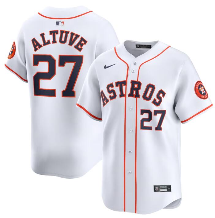 Men's Houston Astros #27 Jose Altuve White 2024 Home Limited Stitched Baseball Jersey Men's Houston Astros #27 Jose Altuve White 2024 Home Limited Stitched Baseball Jersey