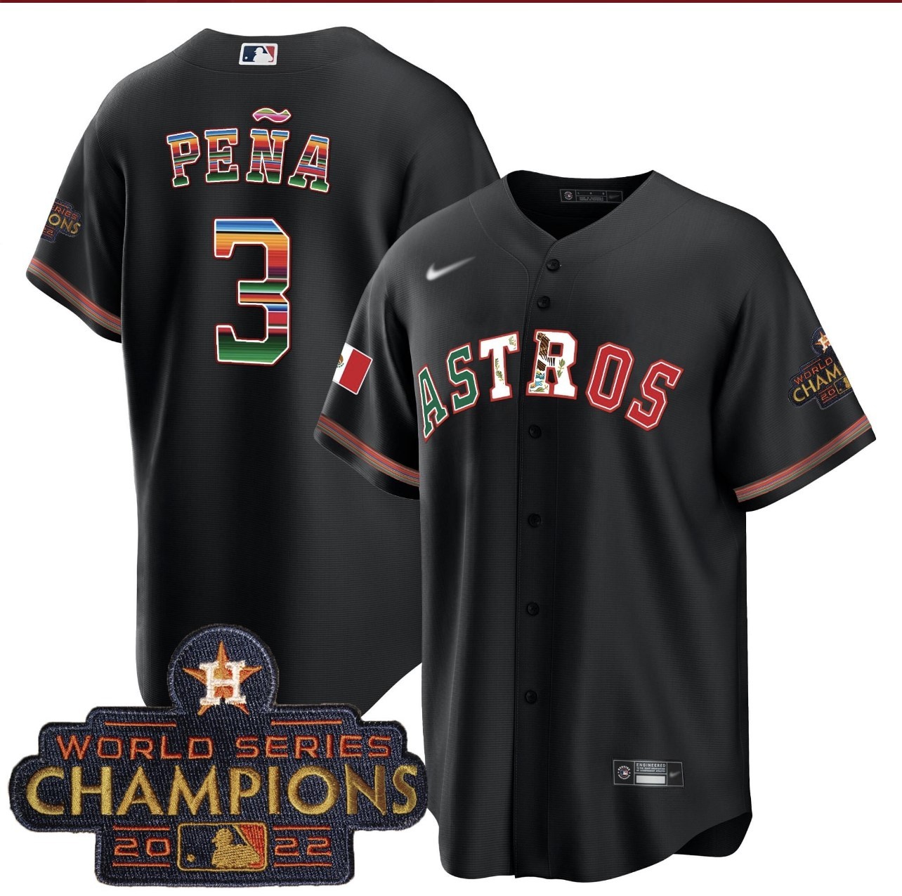 Men's Houston Astros #3 Jeremy Pena 2022 Black World Serise Champions Patch Cool Base Jersey Men's Houston Astros #3 Jeremy Pena 2022 Black World Serise Champions Patch Cool Base Jersey
