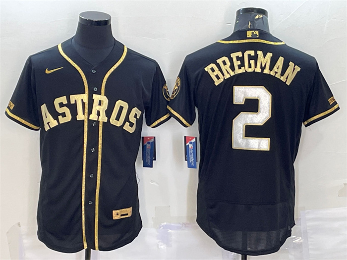 Men's Houston Astros #2 Alex Bregman Black Gold Flex Base Stitched Jersey Men's Houston Astros #2 Alex Bregman Black Gold Flex Base Stitched Jersey