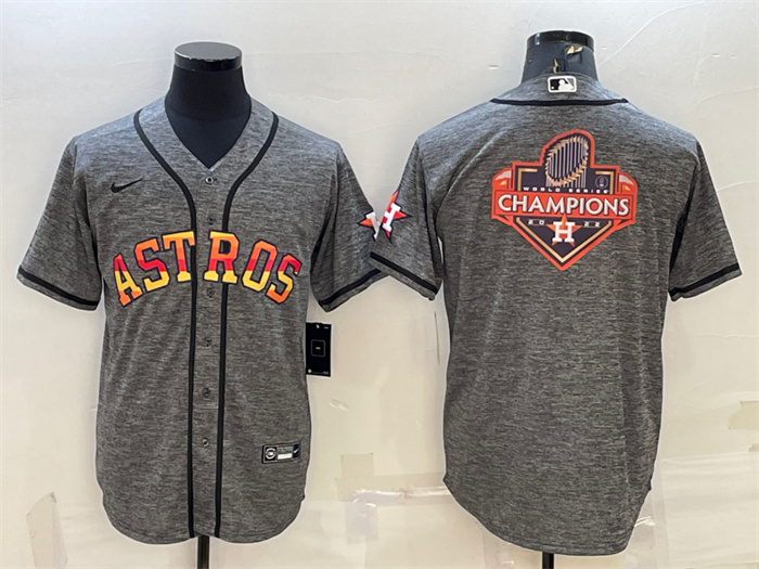Men's Houston Astros Grey 2022 World Series Champions Team Big Logo Cool Base Stitched Baseball Jersey Men's Houston Astros Grey 2022 World Series Champions Team Big Logo Cool Base Stitched Baseball Jersey
