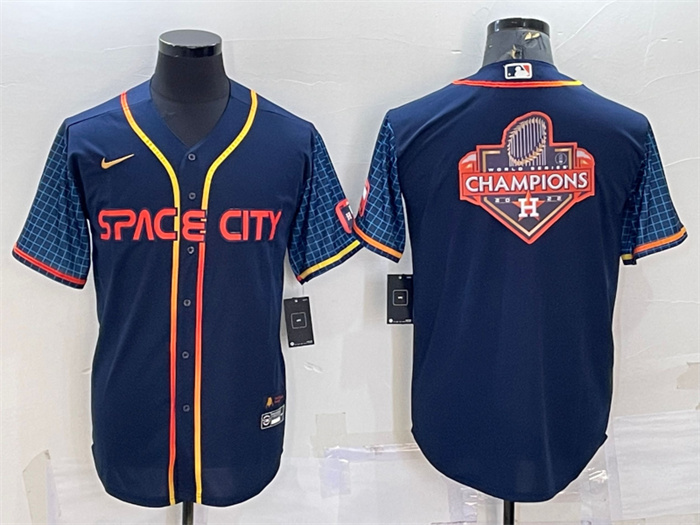 Men's Houston Astros Navy 2022 World Series Champions Team Big Logo City Connect Cool Base Stitched Jersey Men's Houston Astros Navy 2022 World Series Champions Team Big Logo City Connect Cool Base Stitched Jersey