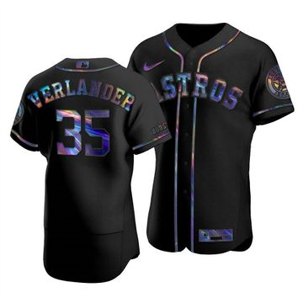 Houston Astros #35 Justin Verlander Men's Nike Iridescent Holographic Collection MLB Jersey - Black Houston Astros #35 Justin Verlander Men's Nike Iridescent Holographic Collection MLB Jersey - Black