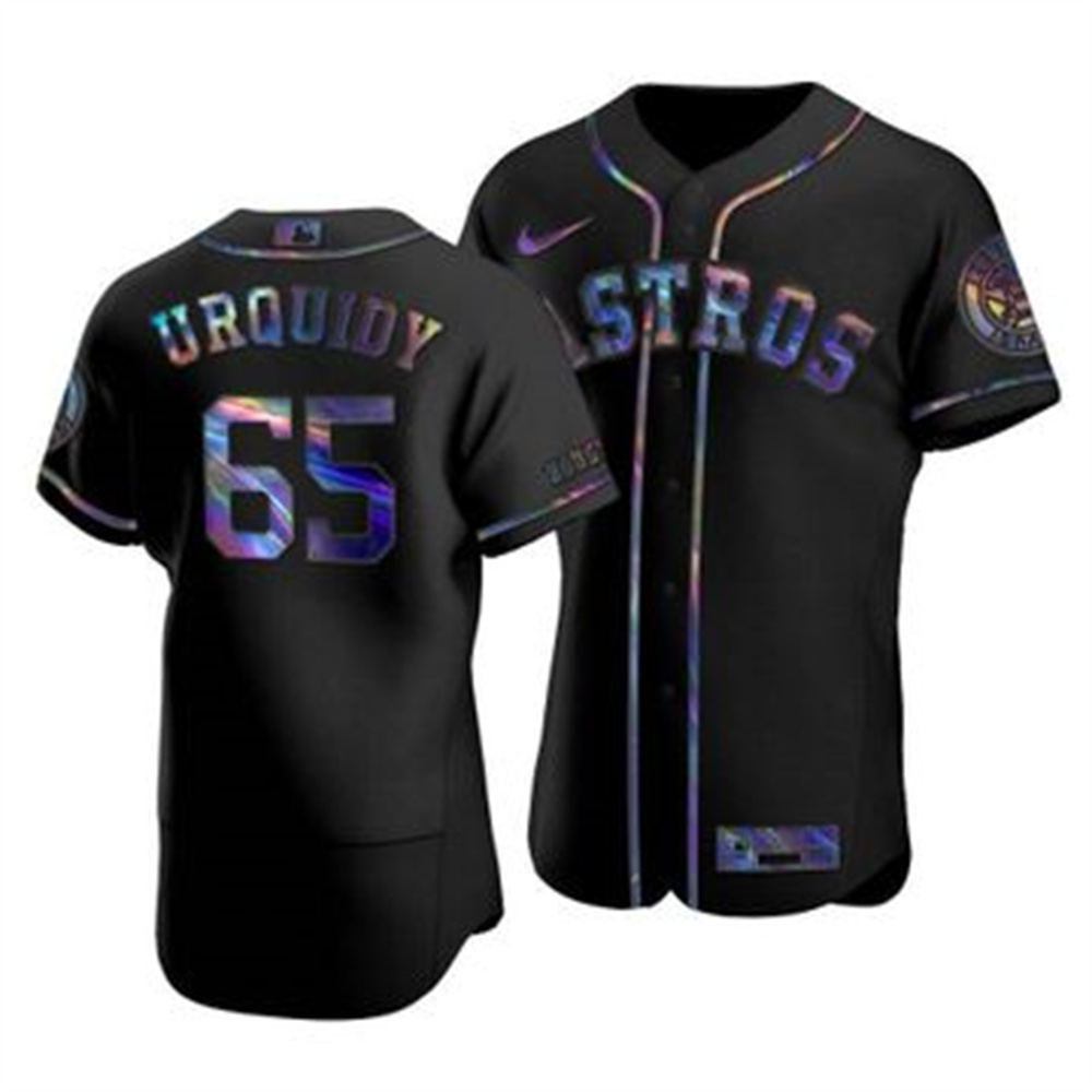 Houston Astros #65 Jose Urquidy Men's Nike Iridescent Holographic Collection MLB Jersey - Black Houston Astros #65 Jose Urquidy Men's Nike Iridescent Holographic Collection MLB Jersey - Black