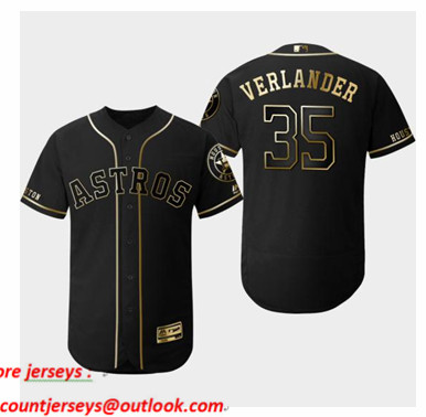 Astros 35 Justin Verlander Black Gold Flexbase Jersey