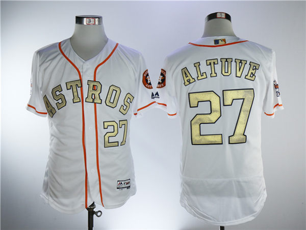 Men's Houston Astros #27 Jose Altuve White New Gold Program Flexbase Stitched MLB Jersey