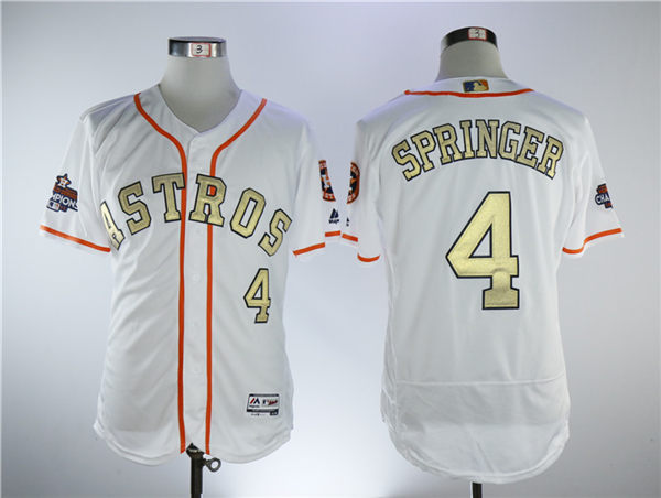 Men's Houston Astros #4 George Springer White Gold Program Flexbase Stitched MLB Jersey
