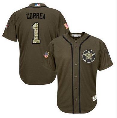 Astros #1 Carlos Correa Green Salute to Service Stitched MLB Jersey