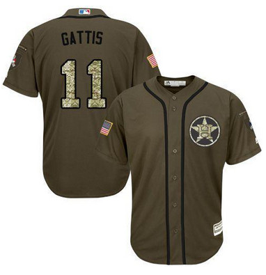 Astros #11 Evan Gattis Green Salute to Service Stitched MLB Jersey