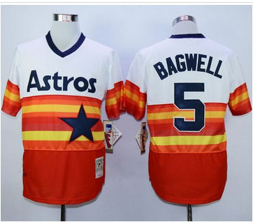 Mitchell And Ness 1980 Houston Astros #5 Jeff Bagwell White Orange Throwback Stitched MLB Jersey