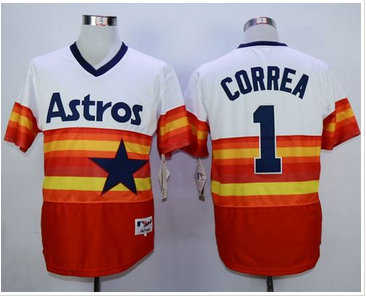 Houston Astros #1 Carlos Correa White Orange 1980 Turn Back The Clock Stitched MLB Jersey