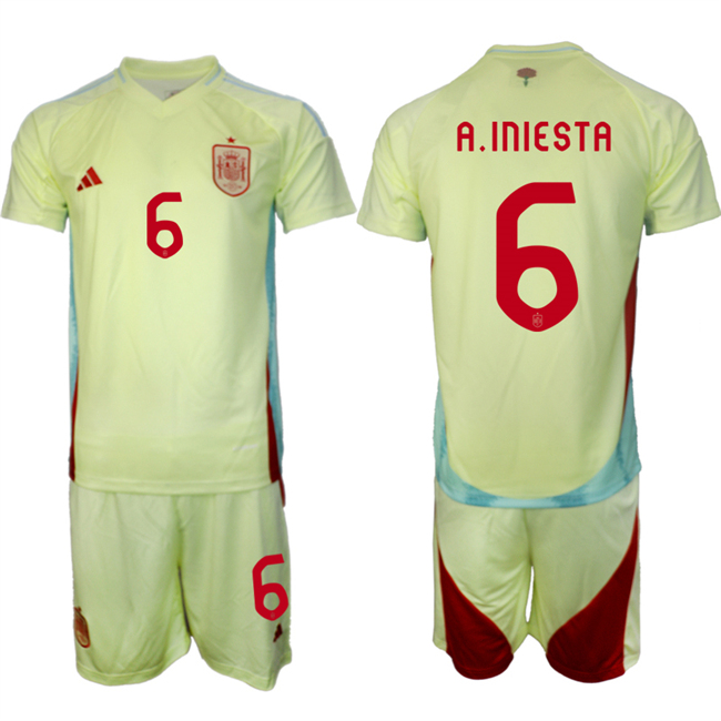 Men's Spain Team #6 Mikel Merino 2024-25 Yellow Away Soccer Jersey Suit 1