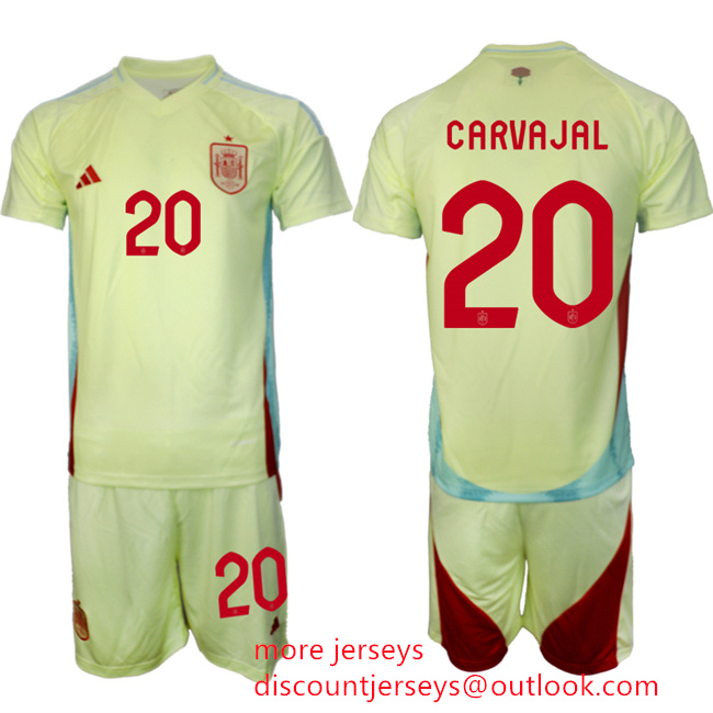Men's Spain Team #20 Dani Carvajal 2024-25 Yellow Away Soccer Jersey Suit