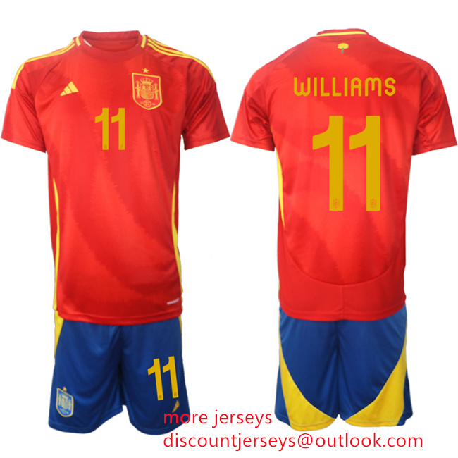 Men's Spain Team #11 Nico Williams 2024-25 Red Home Soccer Jersey Suit
