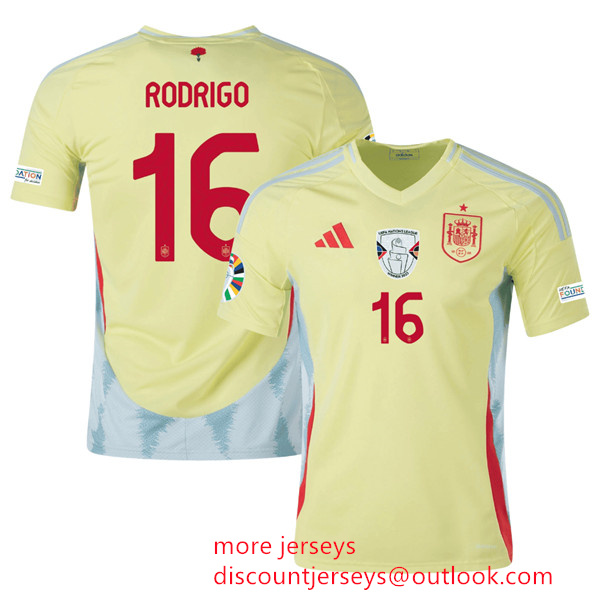 Men's Spain Team #16 Olivia Rodrigo Yellow 2024 Away Soccer Jersey