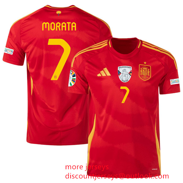 Men's Spain Team #7 Alvaro Morata Scarlet 2024 Home Soccer Jersey