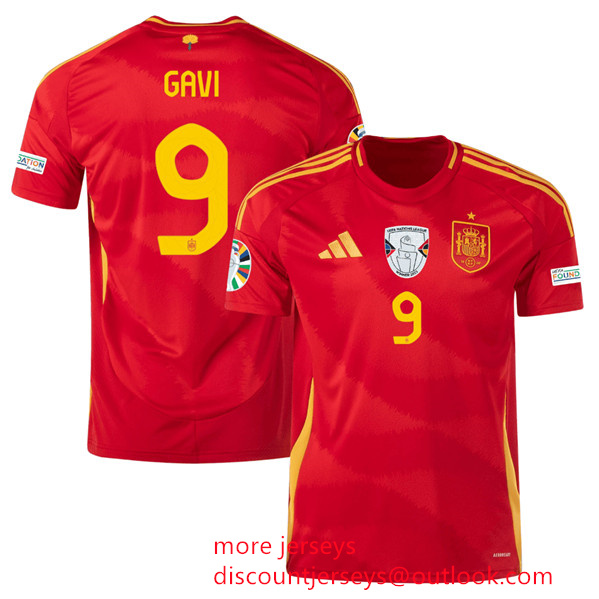 Men's Spain Team #9 Gavi Scarlet 2024 Home Soccer Jersey