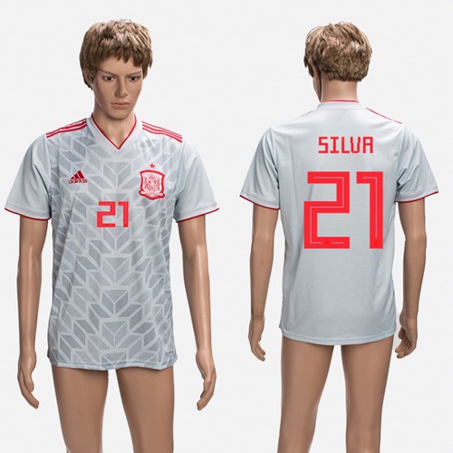 Spain #21 Silva Grey Training Soccer Country Jersey