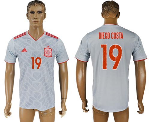 Spain #19 Diego Costa Away Soccer Country Jersey