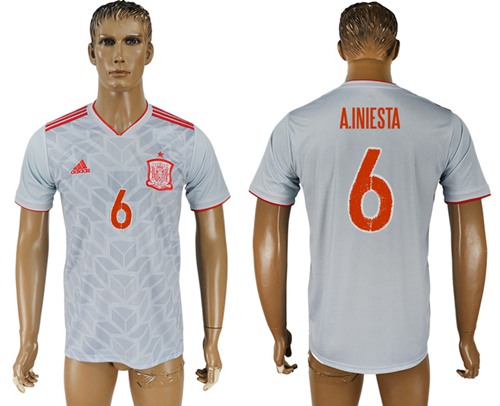 Spain #6 A.Iniesta Away Soccer Country Jersey