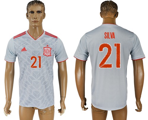 Spain #21 Silva Away Soccer Country Jersey
