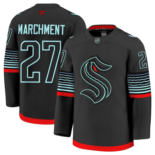 Men's Seattle Kraken #27 Mason Marchment Black Alternate Stitched Hockey Jersey Men's Seattle Kraken #27 Mason Marchment Black Alternate Stitched Hockey Jersey