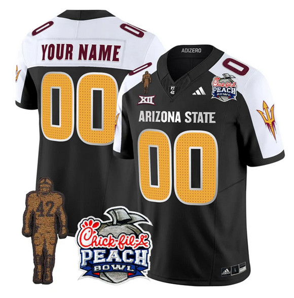 Men's Arizona State Sun Devils Active Player Custom Black White 2025 F.U.S.E. Pat Tillman & Peach Bowl Patch Vapor Limited Stitched Jersey