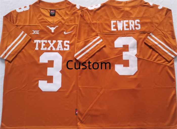 Custom Men's Texas Longhorns Orange Stitched Jersey