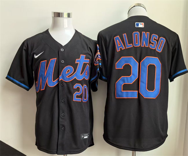 Men's New York Mets #20 Pete Alonso Black 2025 Stitched Baseball Jersey Men's New York Mets #20 Pete Alonso Black 2025 Stitched Baseball Jersey