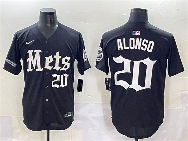 Men's New York Mets #20 Pete Alonso Black 'Gotham Gothic Edition' Vapor Premier Limited Stitched Baseball Jersey Men's New York Mets #20 Pete Alonso Black 'Gotham Gothic Edition' Vapor Premier Limited Stitched Baseball Jersey